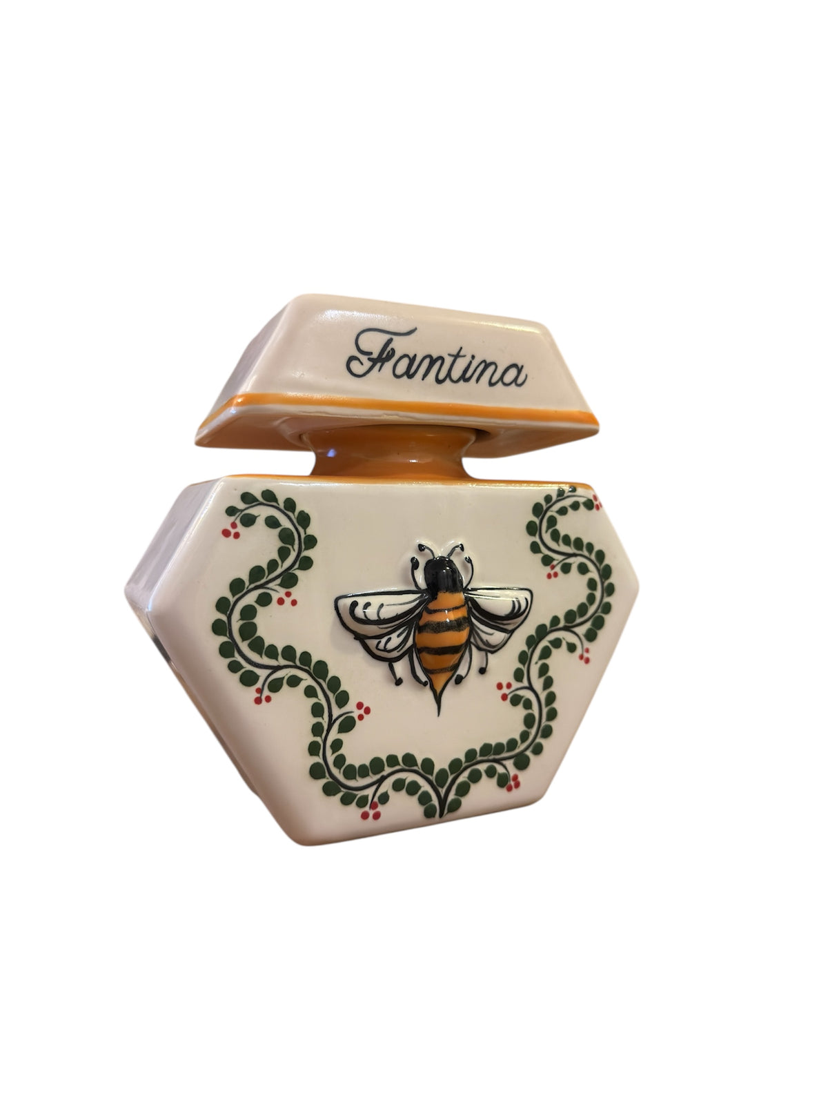 Lid and neck of the Enredadera piece, the lid resting open — Fantina